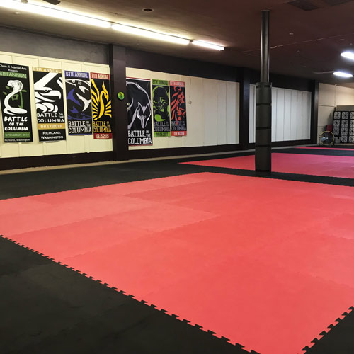 Red and Black Reversible foam Mats for Martial Arts Studio