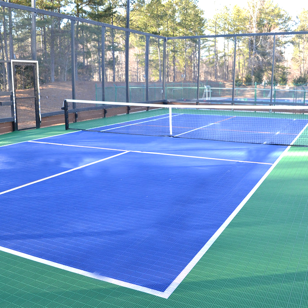 Pickleball Court Kit with Lines 30x60 Ft. with net in Navy Blue and Sport Green