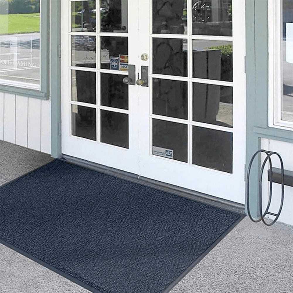 Chevron Carpet Indoor Entrance Mat 4x6 Ft. Denim mat at building entrance