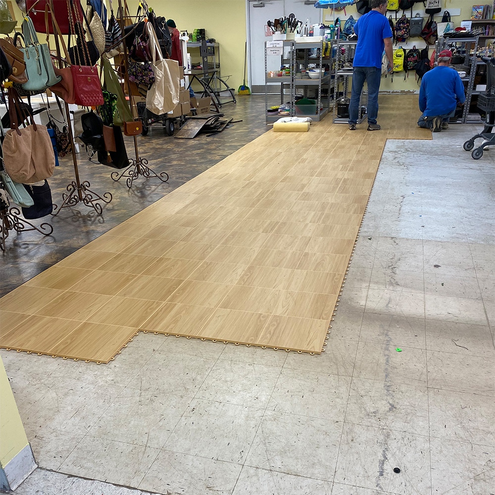 Golden Maple Max Tile Raised Floor Tile install in progress