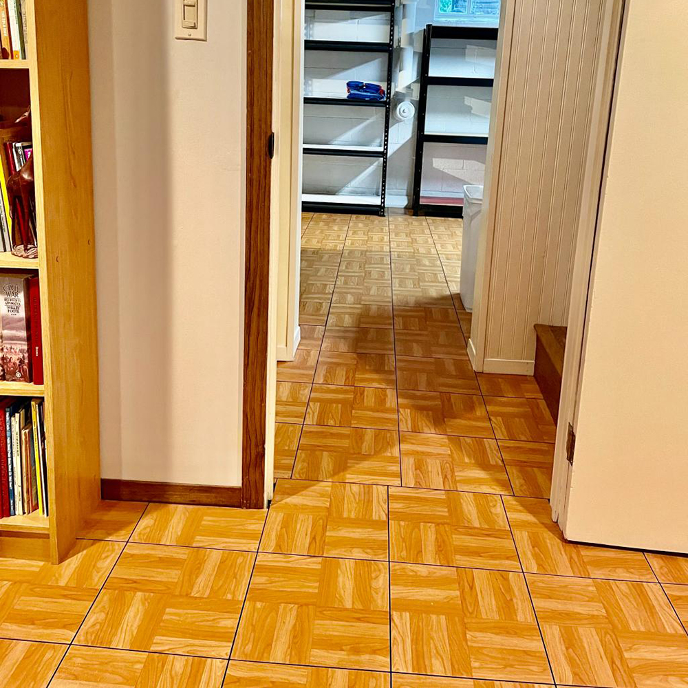 parquet flooring pattern in basement