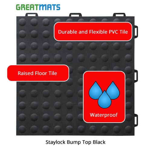 Flexible PVC floating flooring tiles for damp basements