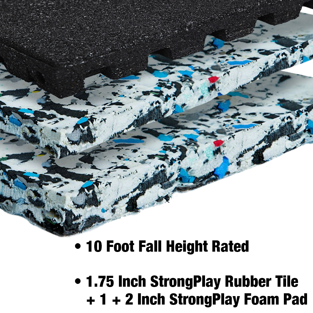 StrongPlay Foam Pad 1 inch x 4x5 Ft. 1 and 2 inch foam pad with rubber tile 10 ft fall height rated