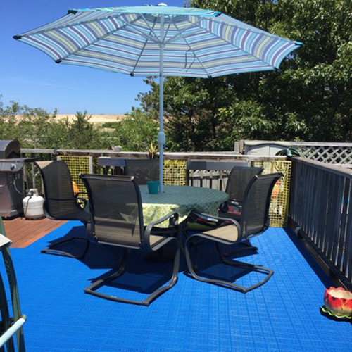 blue outdoor tiles for use over a deck