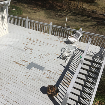 wood deck with three patio outdoor tiles
