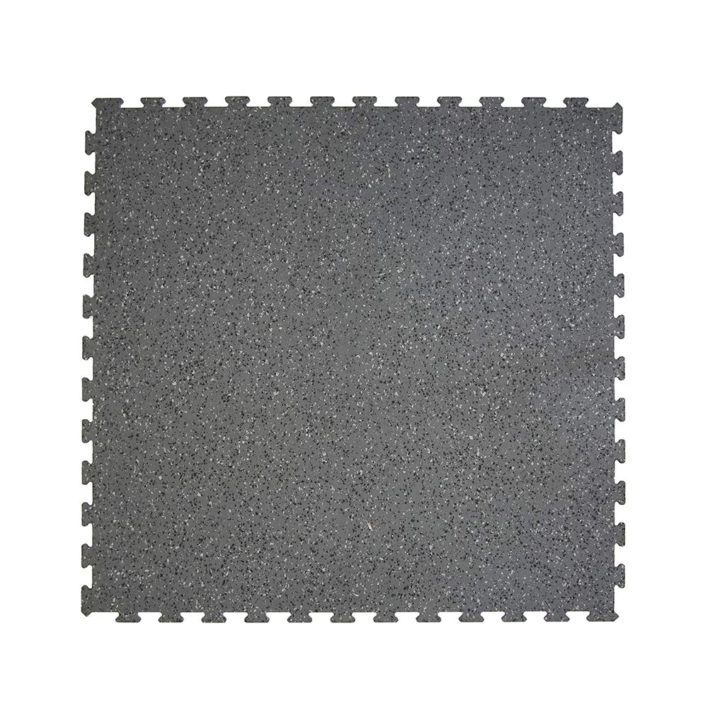 interlocking gray colored rubber tile with black color specks