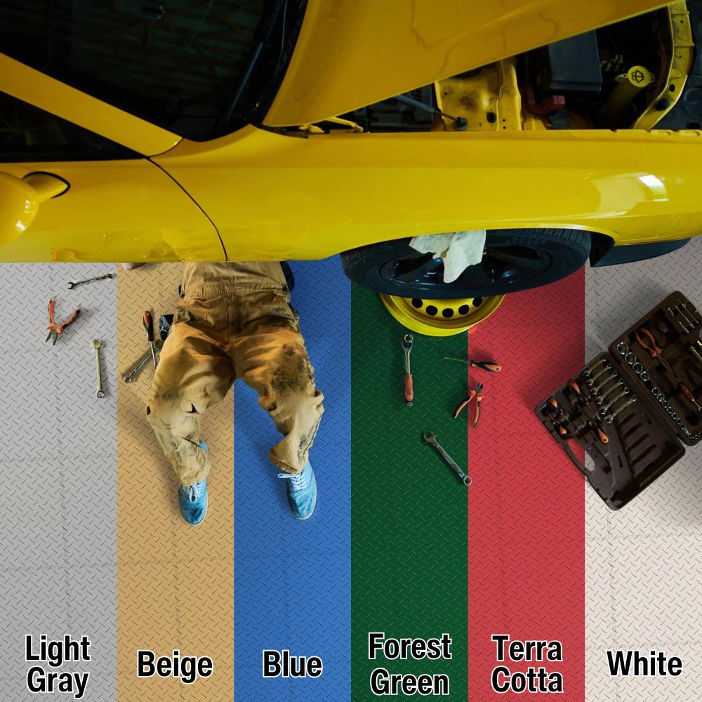 diamond plate garage floor tile color options