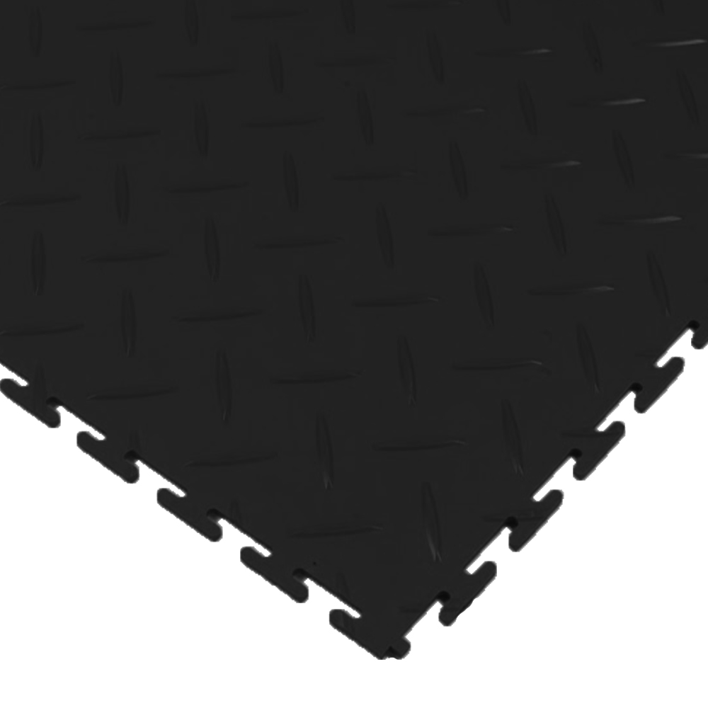 Diamond Top Garage Tile Black or Dark Gray 8 tiles showing black tile.