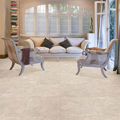 HomeStyle Stone Floor fieldstone tile installed in sitting room with chairs and couch