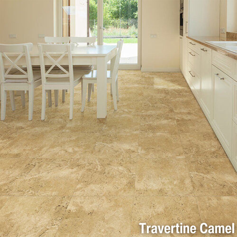 HomeStyle Stone New England Floor Tile kitchen install travertine camel