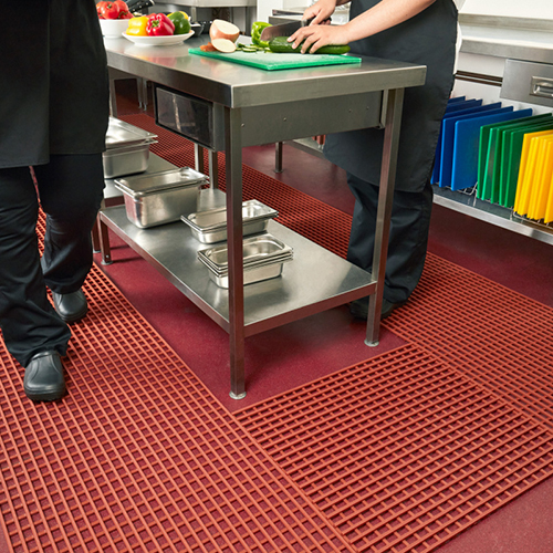 vinyl floor runner in a commercial kitchen prevents slips