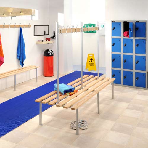 blue heronrib wet area mats in changing room
