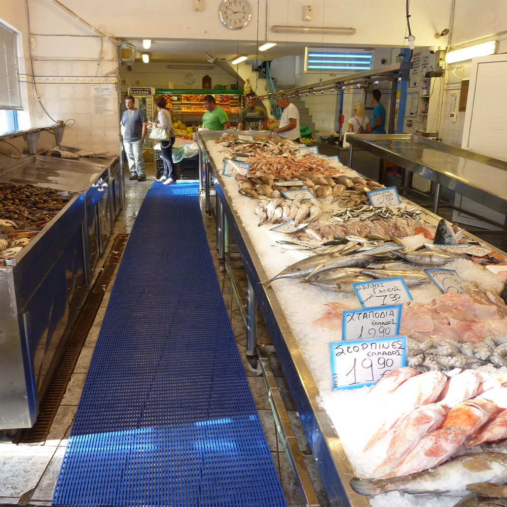 Vynagrip Heavy Duty Industrial Matting 2 x 33 ft Roll fish market blue mats