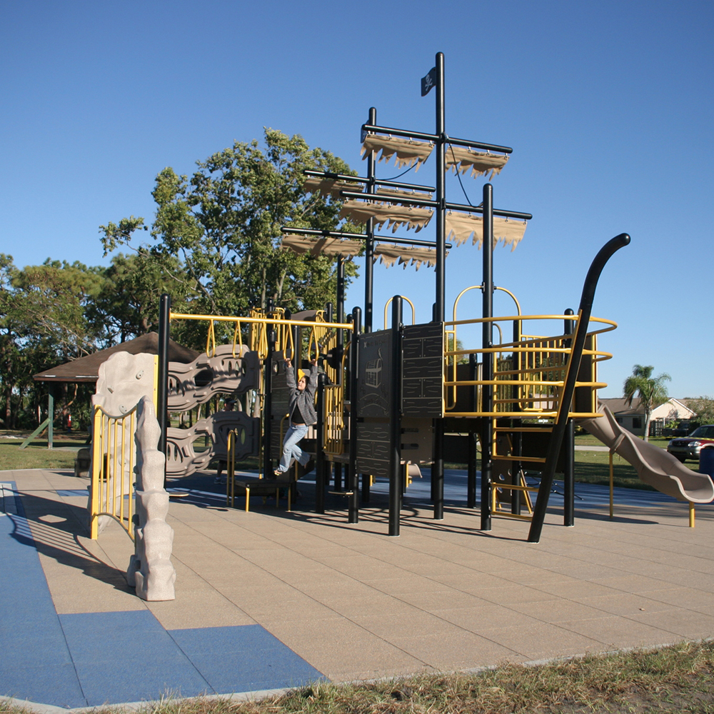 Blue Sky Rubber Playground Tile 2.75 Inch Colors showing pirate ship playground.