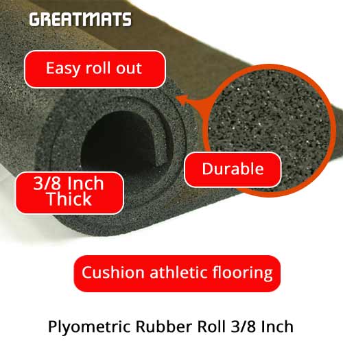 Greatmats Plyometric Rubber Roll Sport Natural | 6 mm Thick | Black | P90X, Aerobics, Cardio, Home Gym Flooring Mat | Texture: Smooth | Custom Cut Lengths