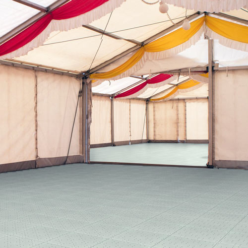 Outdoor event tent with hard composite floor panels