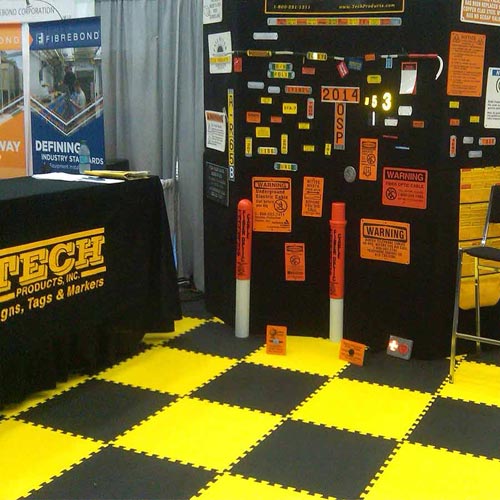 yellow and black interlock foam floor mats for trade shows