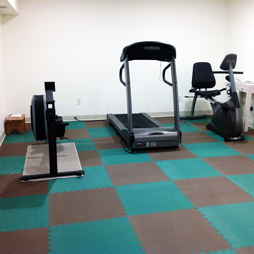 teal colored gym flooring
