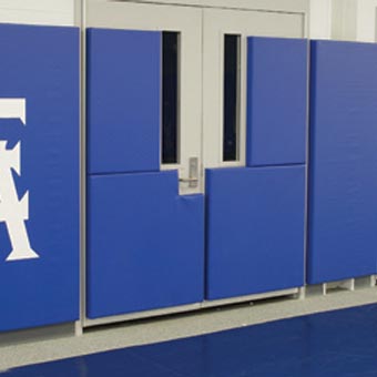 wall and door pads in gyms for volleyball