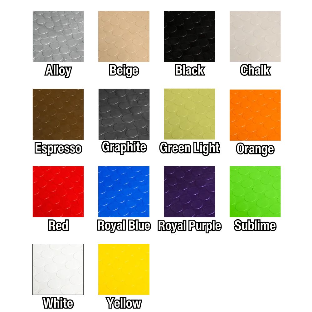 All colors of RaceDeck CircleTrac Garage Floor Tiles 1/2 Inch x 1x1 Ft.