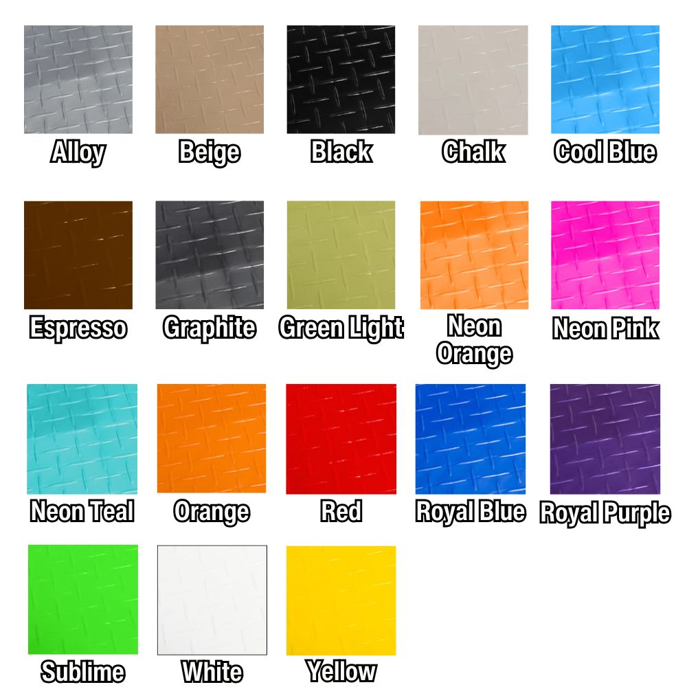 RaceDeck Diamond Garage Floor Tile 1/2 Inch x 1x1 Ft. all colors chart