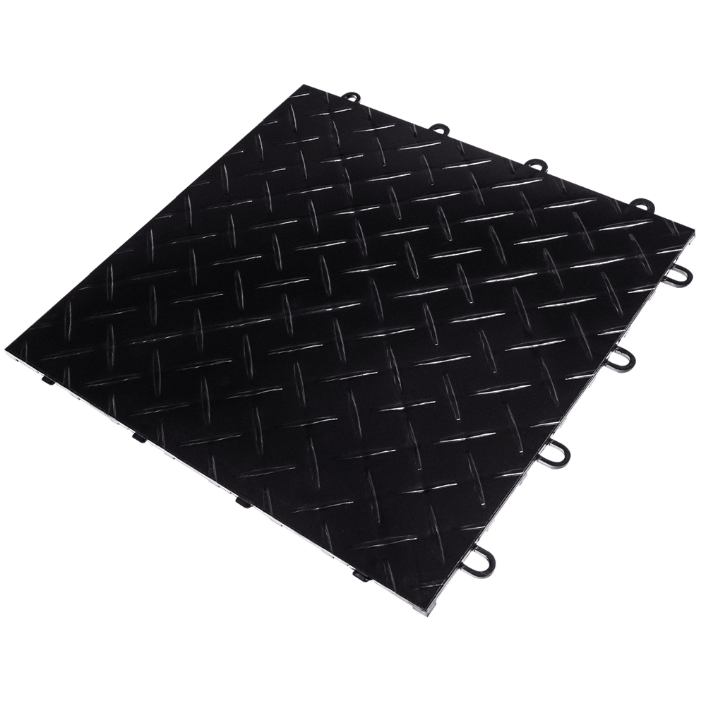 Full tile in black RaceDeck Diamond Garage Floor Tile 1/2 Inch x 1x1 Ft.