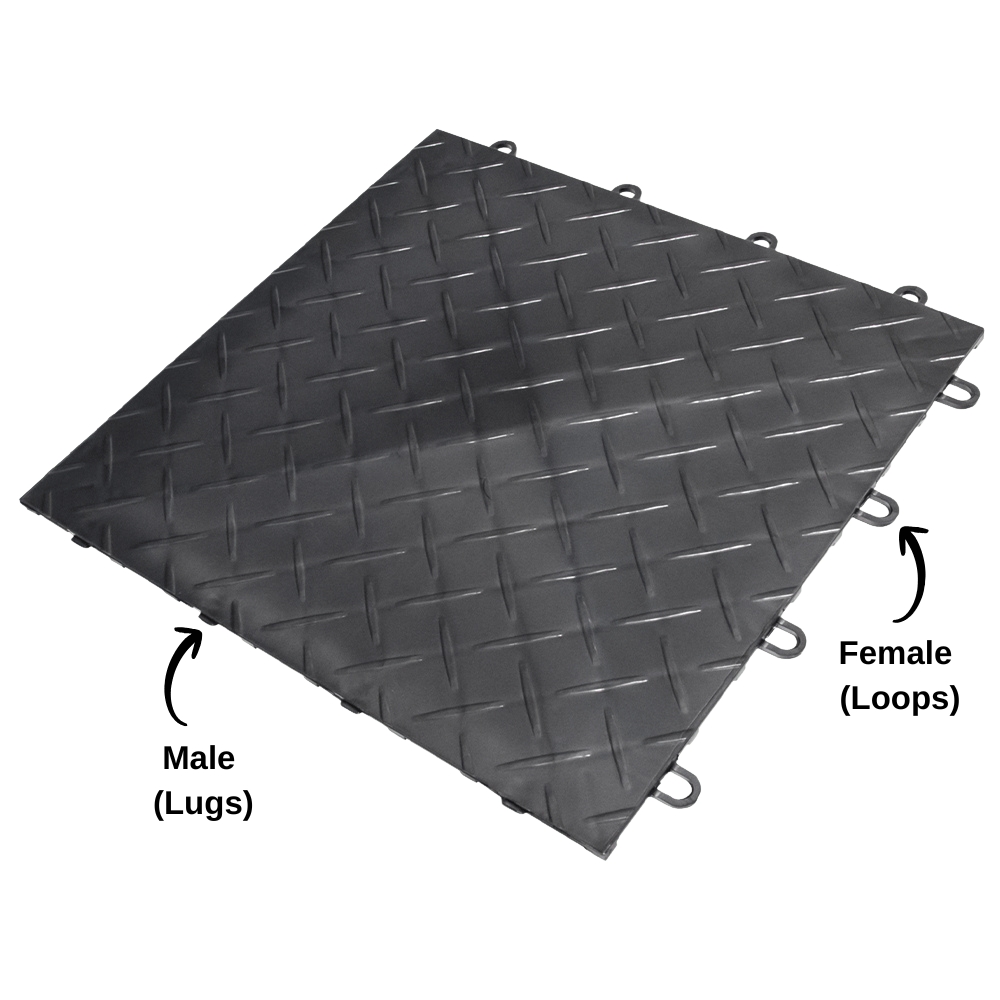 RaceDeck Diamond Garage Floor Tile 1/2 Inch x 1x1 Ft. graphite fill tile