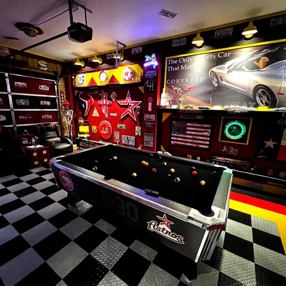 RaceDeck Diamond TuffShield Garage Floor Tile 1/2 Inch x 1x1 Ft. lounge in black, graphite, red and yellow