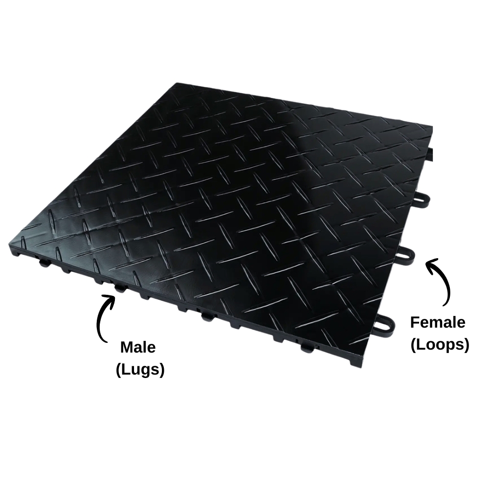 RaceDeck Diamond TuffShield Garage Floor Tile 1/2 Inch x 1x1 Ft. black full tile
