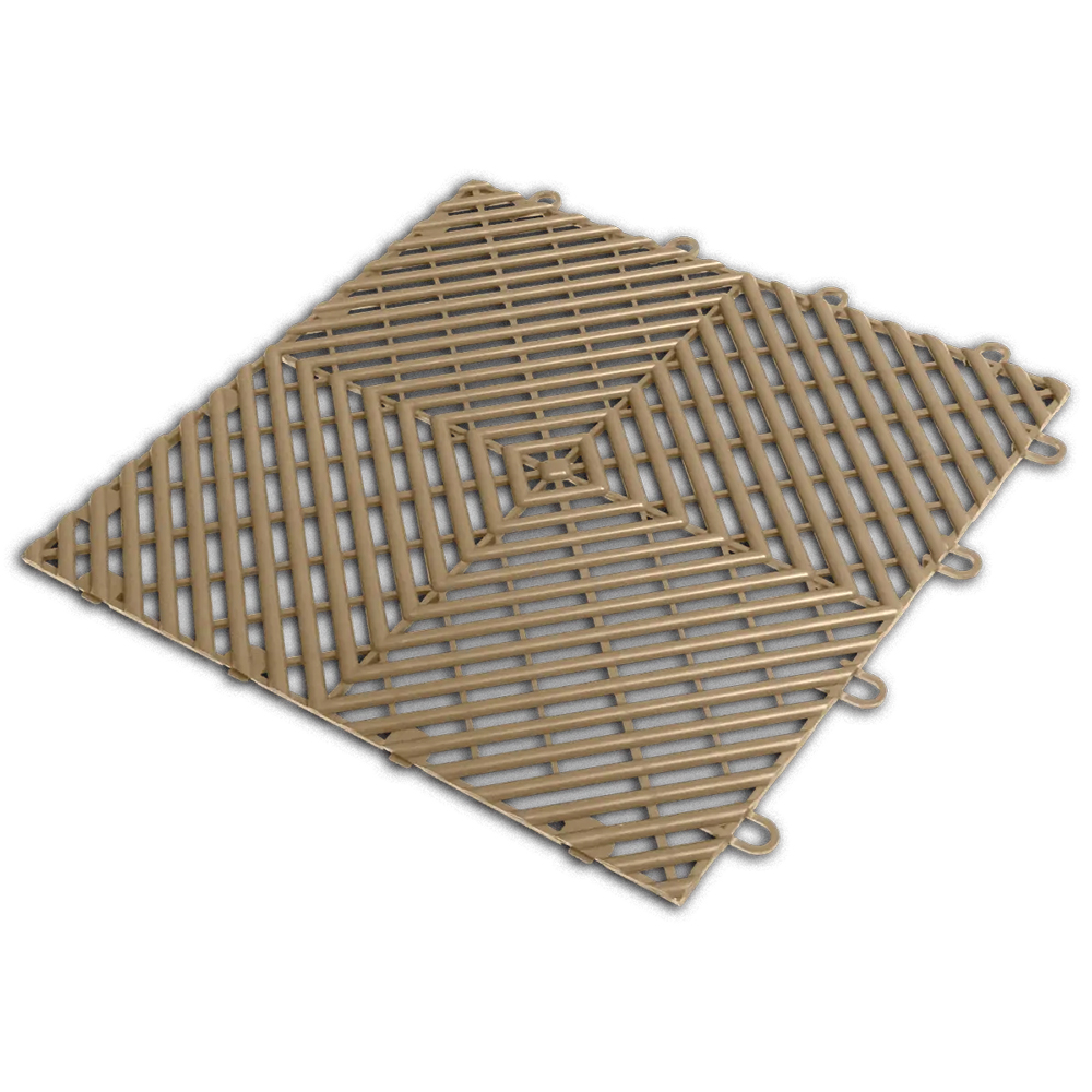 RaceDeck Free-Flow Garage Floor Tile 1/2 Inch x 1x1 Ft. beige full tile