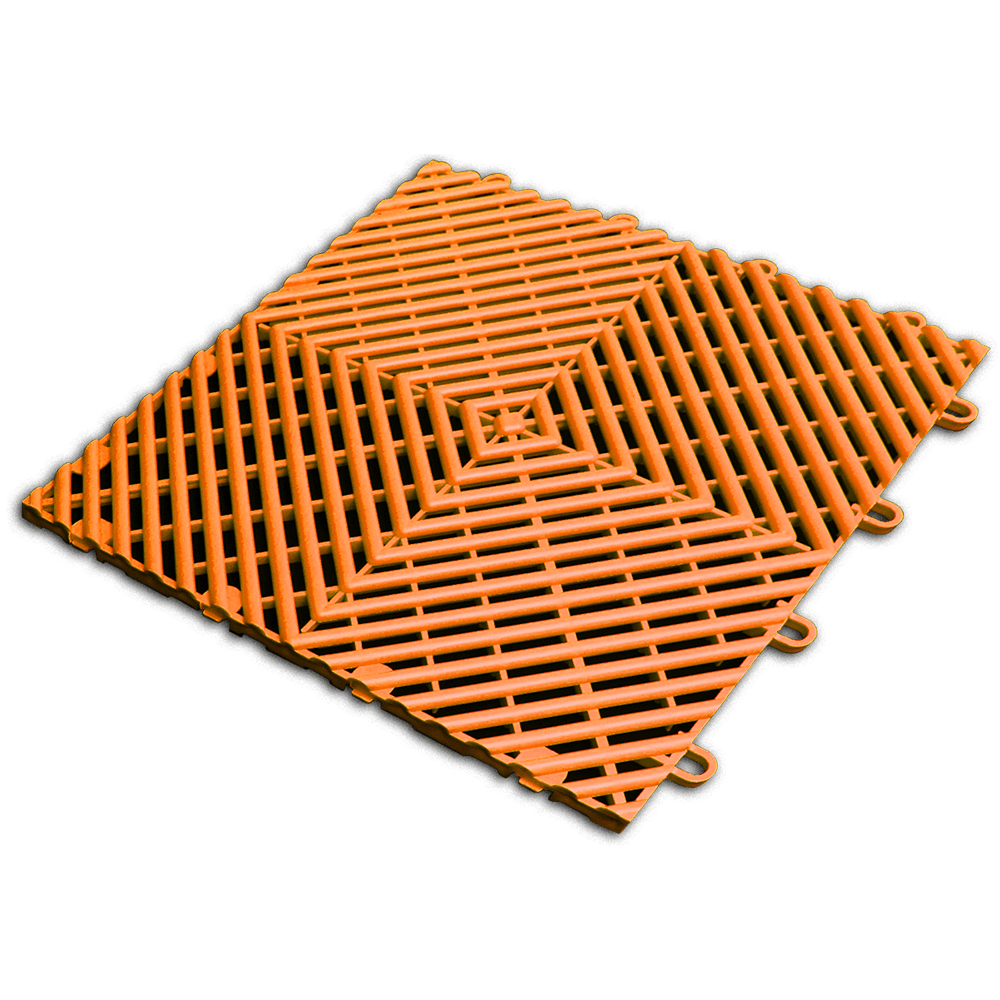 RaceDeck Free-Flow Garage Floor Tile 1/2 Inch x 1x1 Ft. Neon Orange full tile