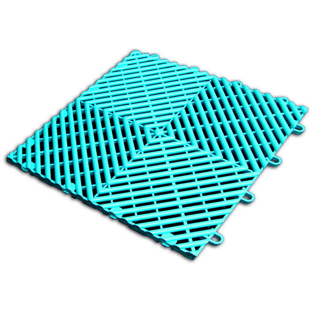 RaceDeck Free-Flow Garage Floor Tile 1/2 Inch x 1x1 Ft. Neon Teal full tile