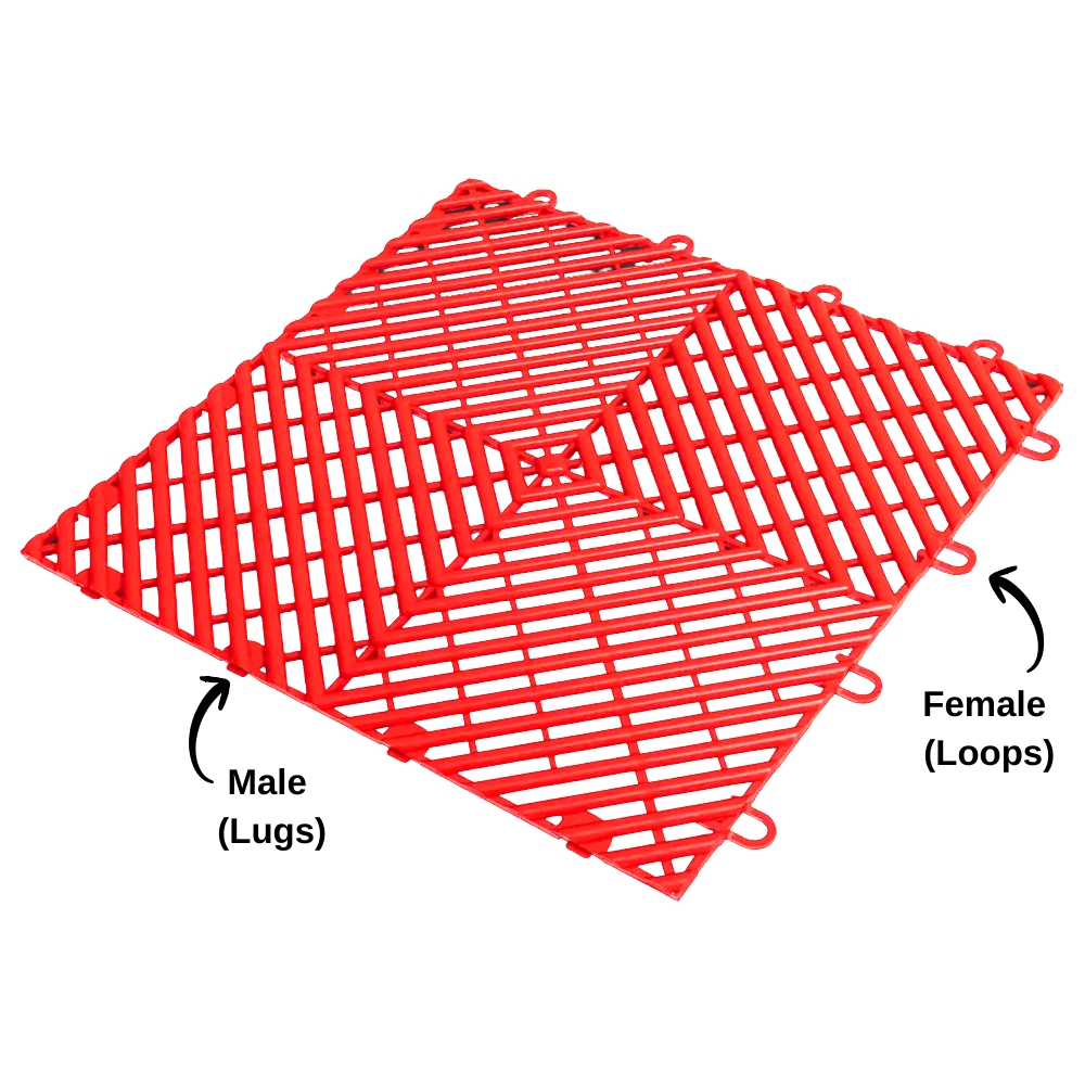 RaceDeck Free-Flow Garage Floor Tile 1/2 Inch x 1x1 Ft. full tile in red