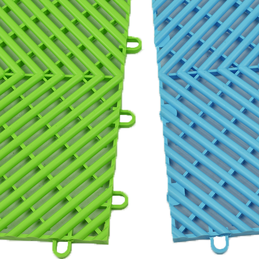 RaceDeck Free-Flow Garage Floor Tile 1/2 Inch x 1x1 Ft. interlocks of cool blue and sublime