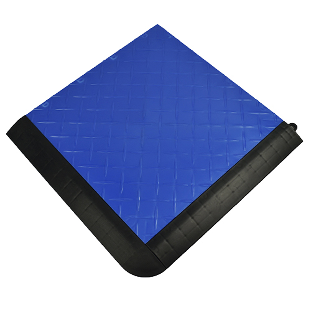 RaceDeck Garage Tile Border Corner Edges 1/2 Inch x 1.75x12 Inches with royal blue diamond tuffshield tile