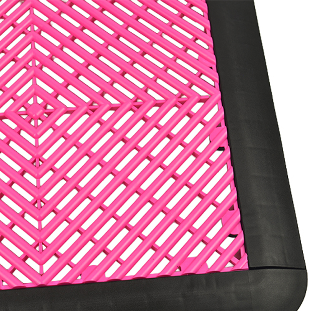 RaceDeck Garage Tile Border Corner Edges 1/2 Inch x 1.75x12 Inches black borders with Free-Flow Neon Pink tile