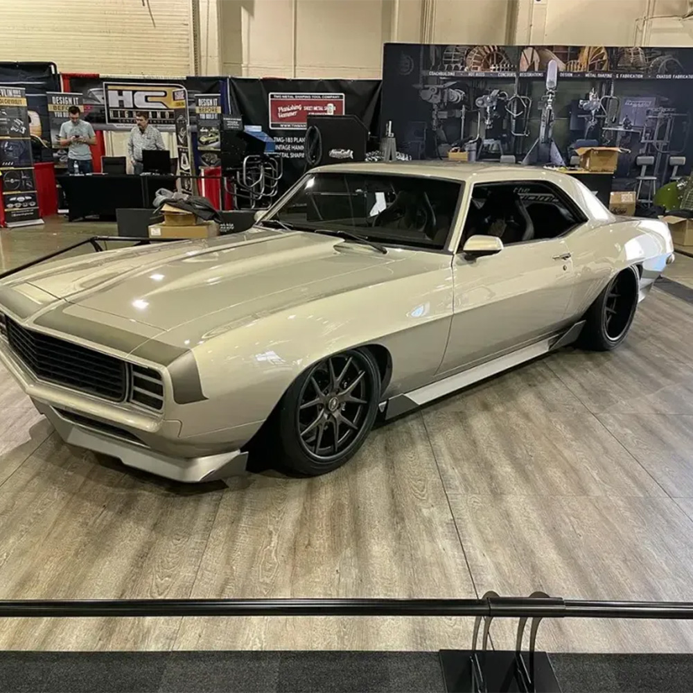 RaceDeck Oak Garage Floor Tiles 1/2 Inch x 18x18 Inches camaro for trade show display