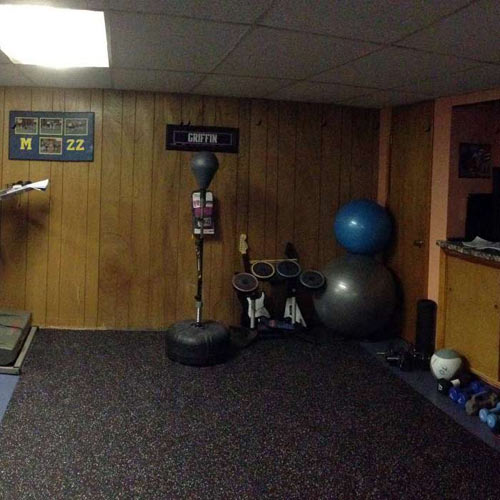 Exercise flooring in basement
