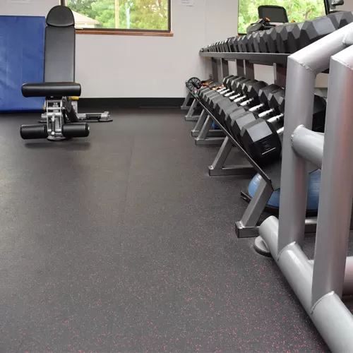 Rubber Flooring Rolls 3/8 Inch 10% Color Geneva Dunamis gym weights.