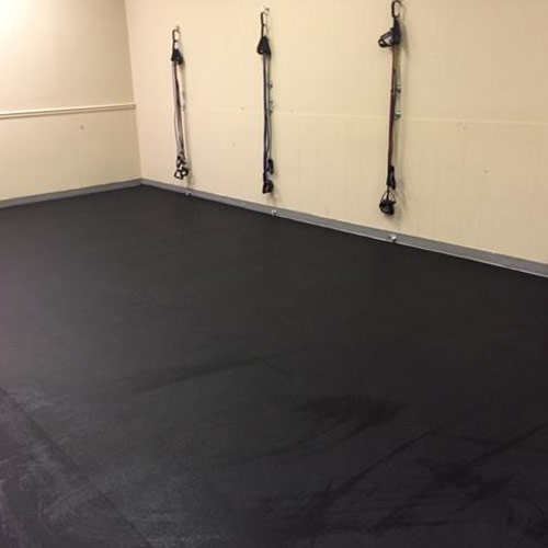 Rolled rubber flooring for flood prone basements