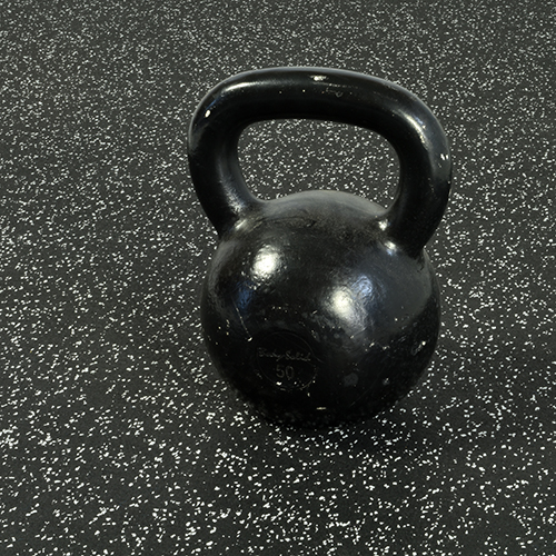 Rolled Rubber Sport 3/8 Inch 10% Gray per SF with kettlebell