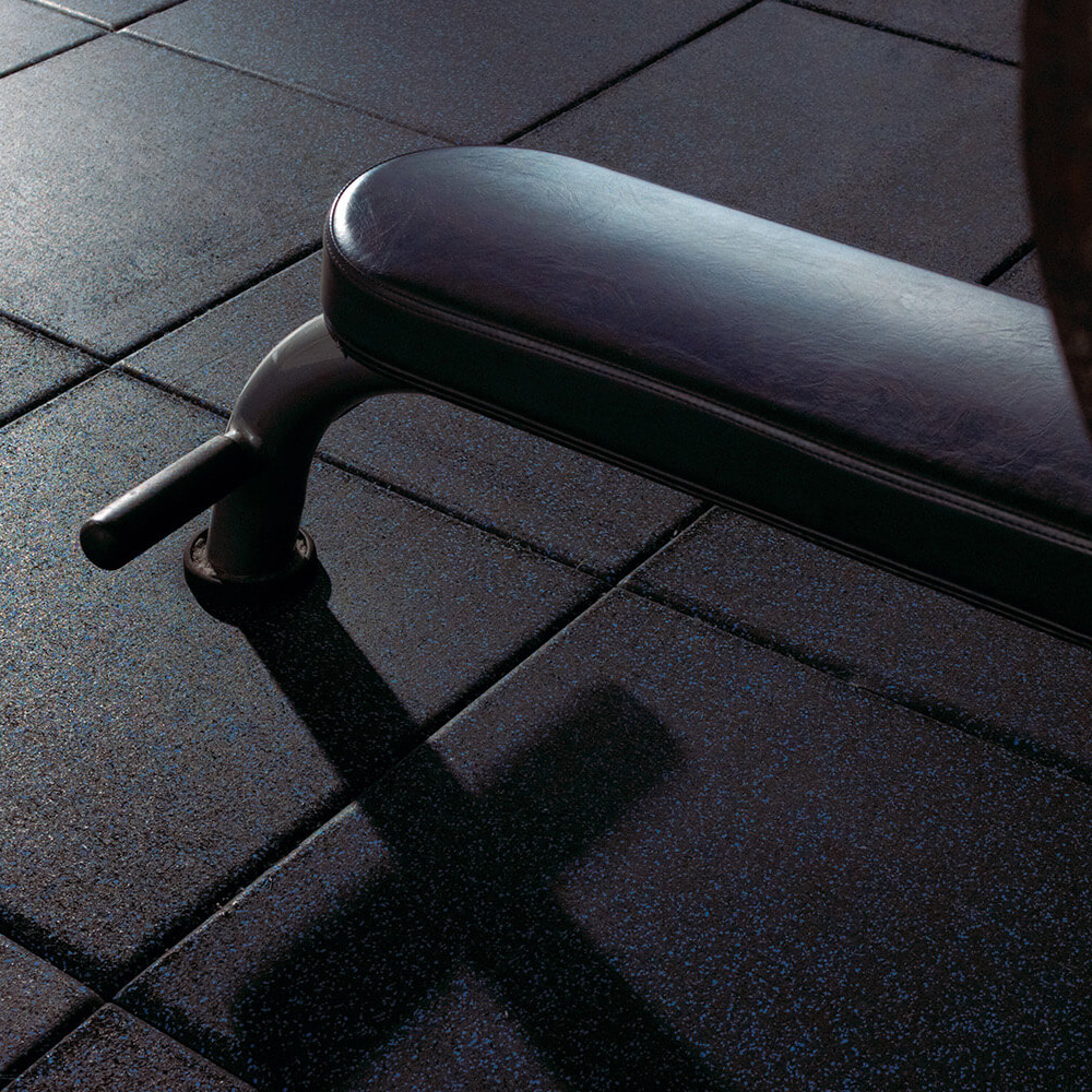 Action Sport Rubber Gym Tile 10% Color 1 Inch x 2x2 Ft. in blue with bench