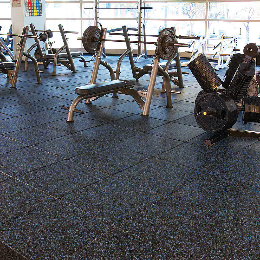Blue Action Sport Rubber Gym Tile 10% Color 1 Inch x 2x2 Ft. in weight room