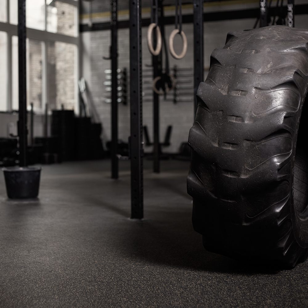 straight edge rubber tile installed in weight room