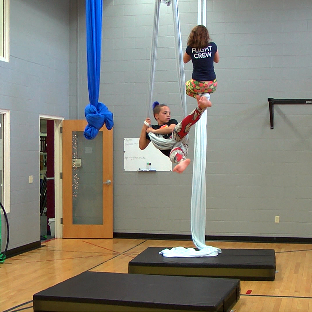 Aerial Silk Crash Mats with two Girls