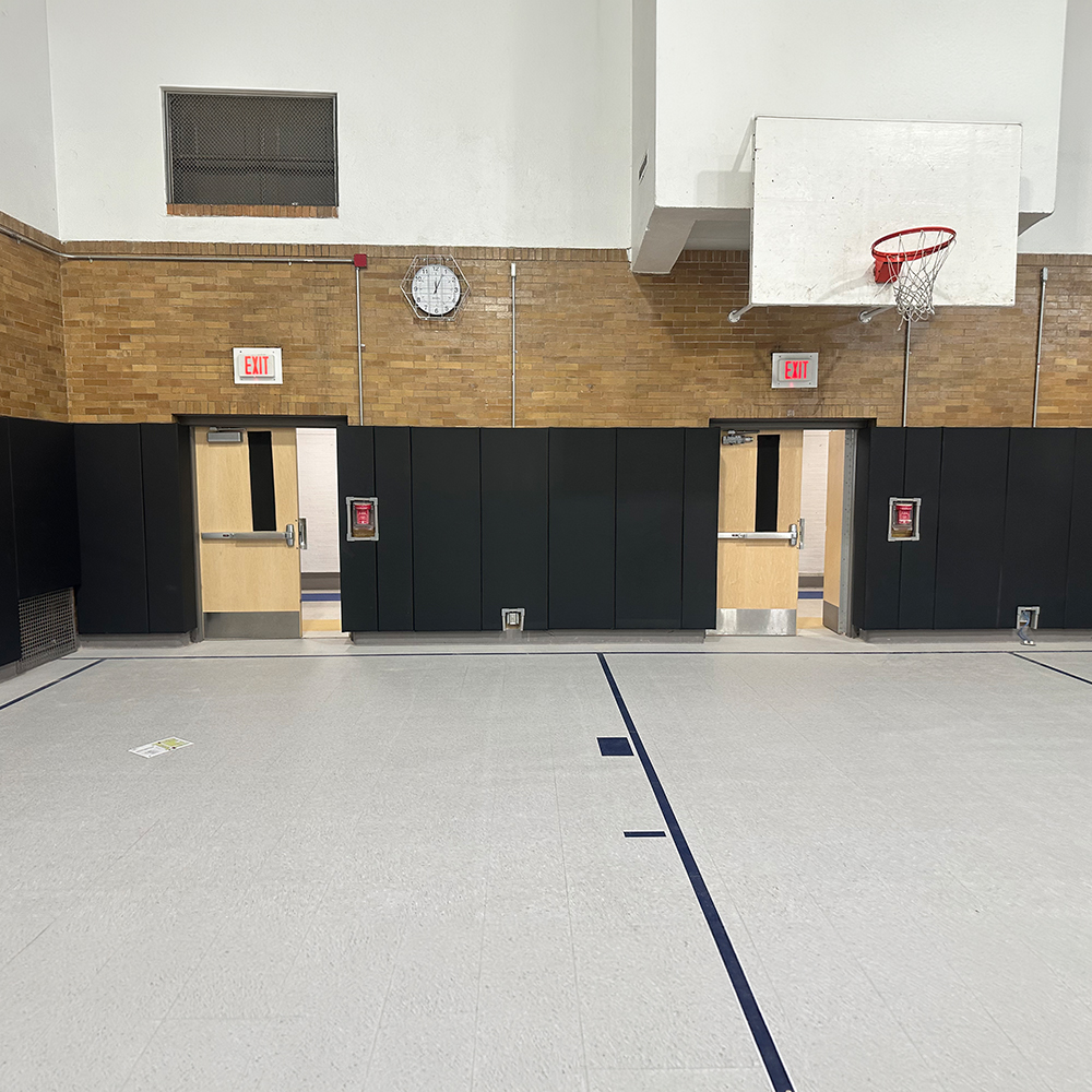 School Gym with Safety CourtQuiet Impact Wall Pad 2 Inch x 4x7 Ft. Lip TB in Night Sky