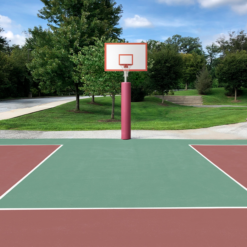 Safety Pole Pad 6 ft x 3 inch Foam for 6 inch Diameter Pole maroon pad on outdoor basketball pole