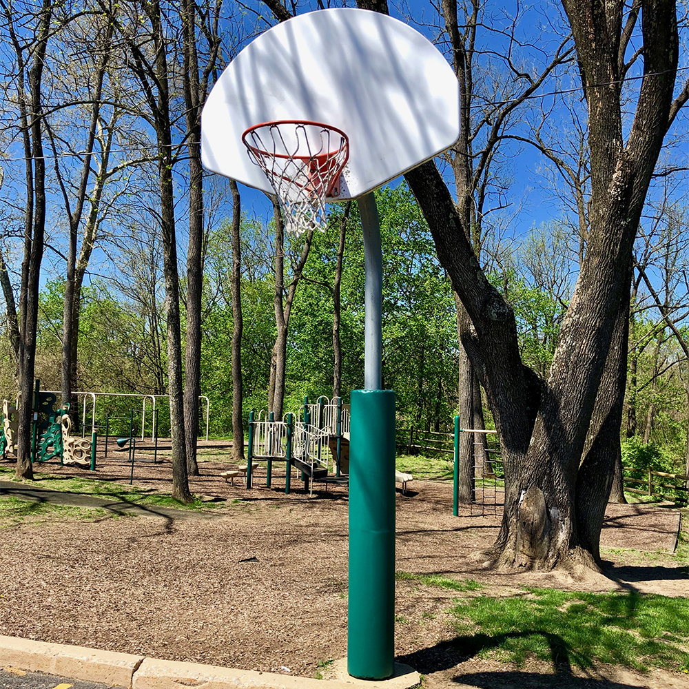 Safety Pole Pad 6 ft x 3 inch Foam for 6 inch Diameter Pole Forest Green on Basketball Hoop Pole at Park