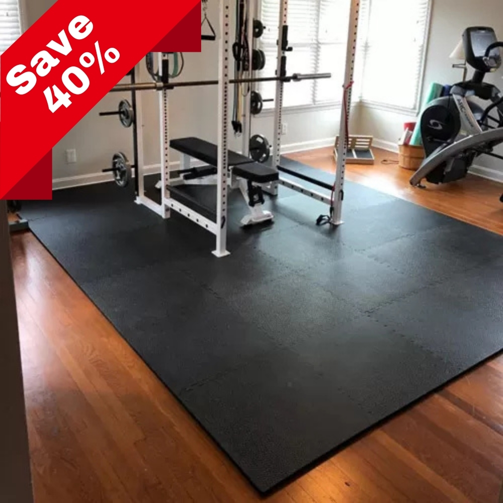 Pebble Top Home Gym Floor Mats Workout Room Tiles under equipment