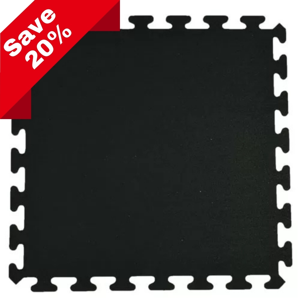 Interlocking Rubber Tile 2x2 Ft x 3/8 Inch Black full tile.